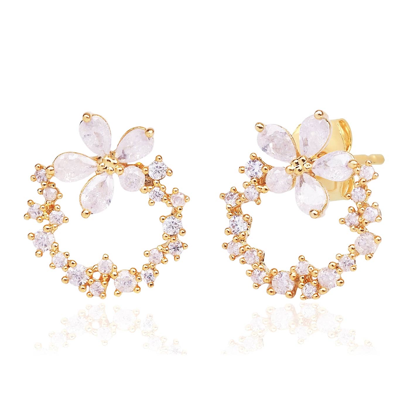 White Stone Flower With CZ Wreath Studs