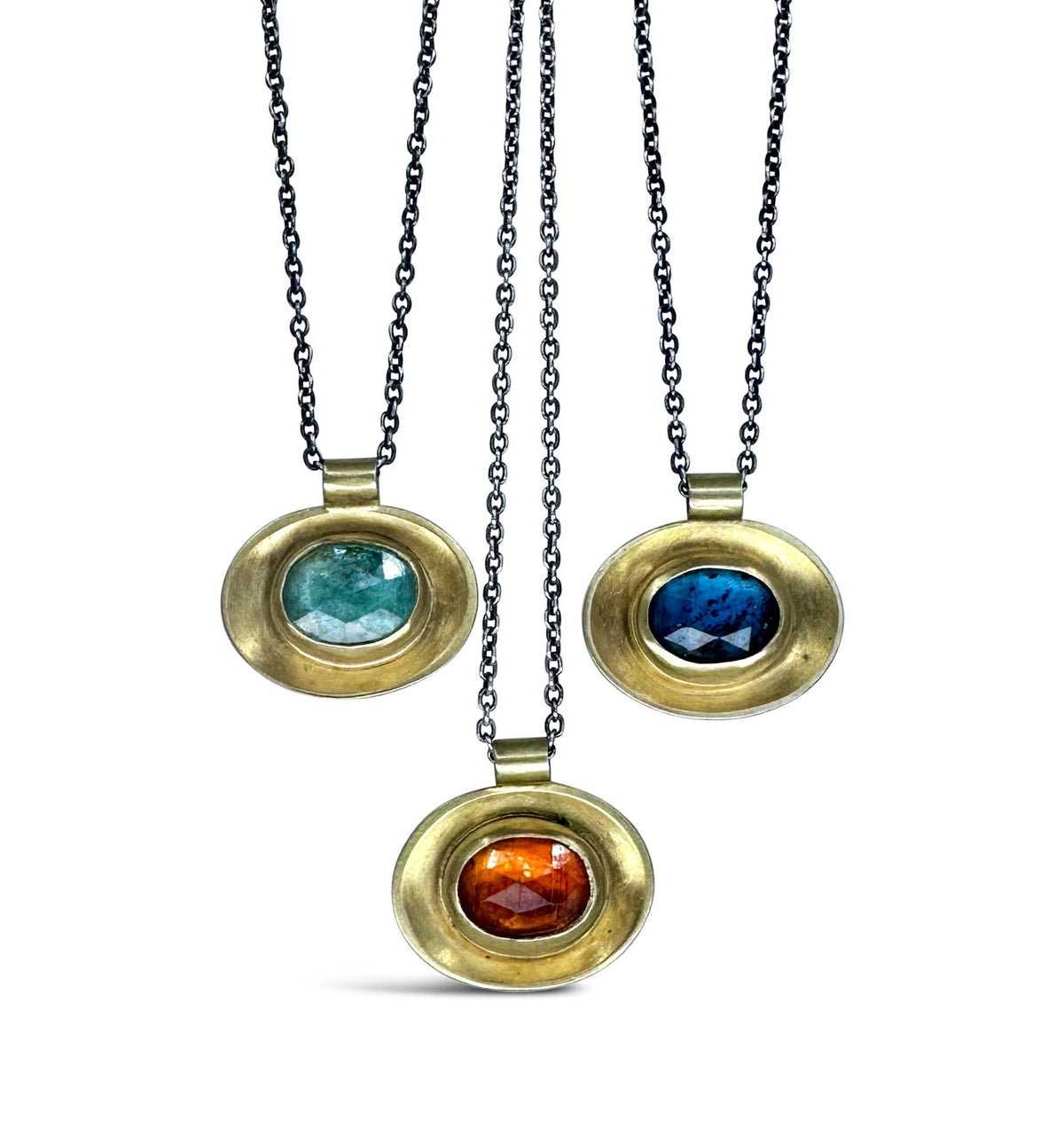 ATS-Oval Well Necklace in Mixed Metals: Green kyanite