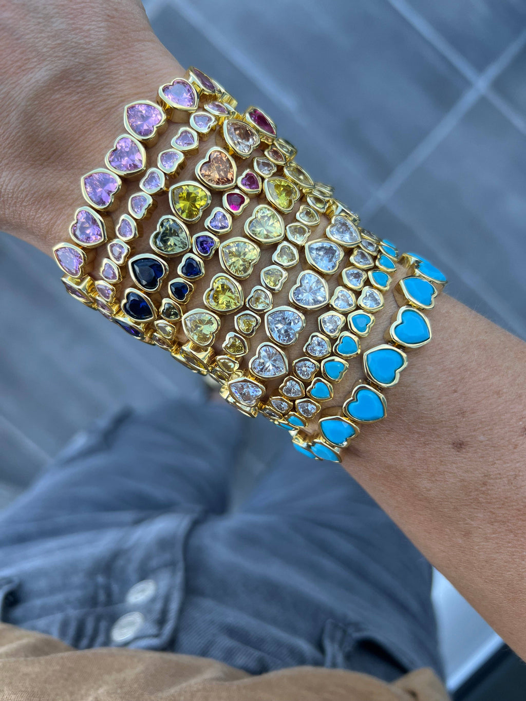 Mini Stretchy Bezel Heart Bracelet: Silver