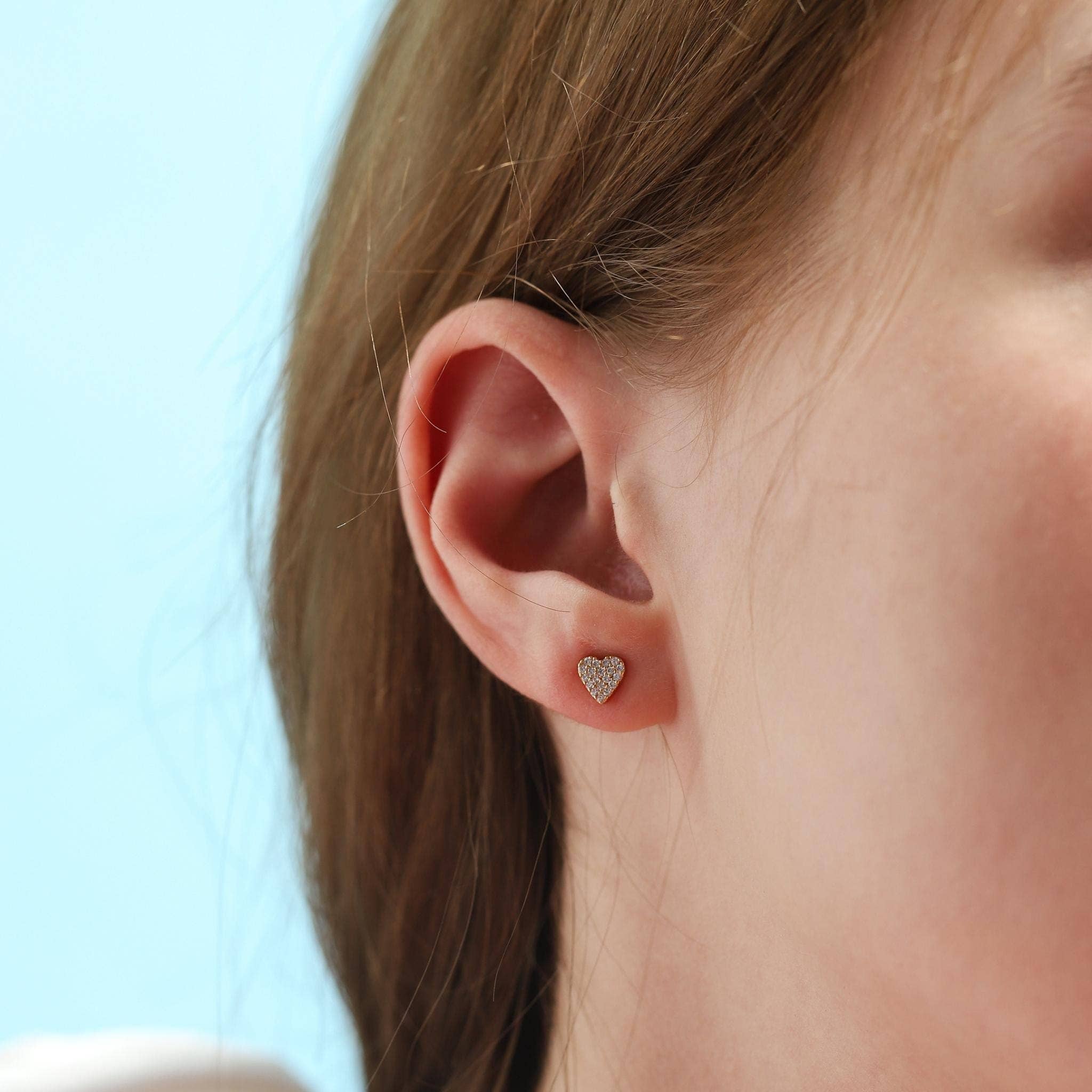 Gold Button Earring Studs with CZ Star Accents
