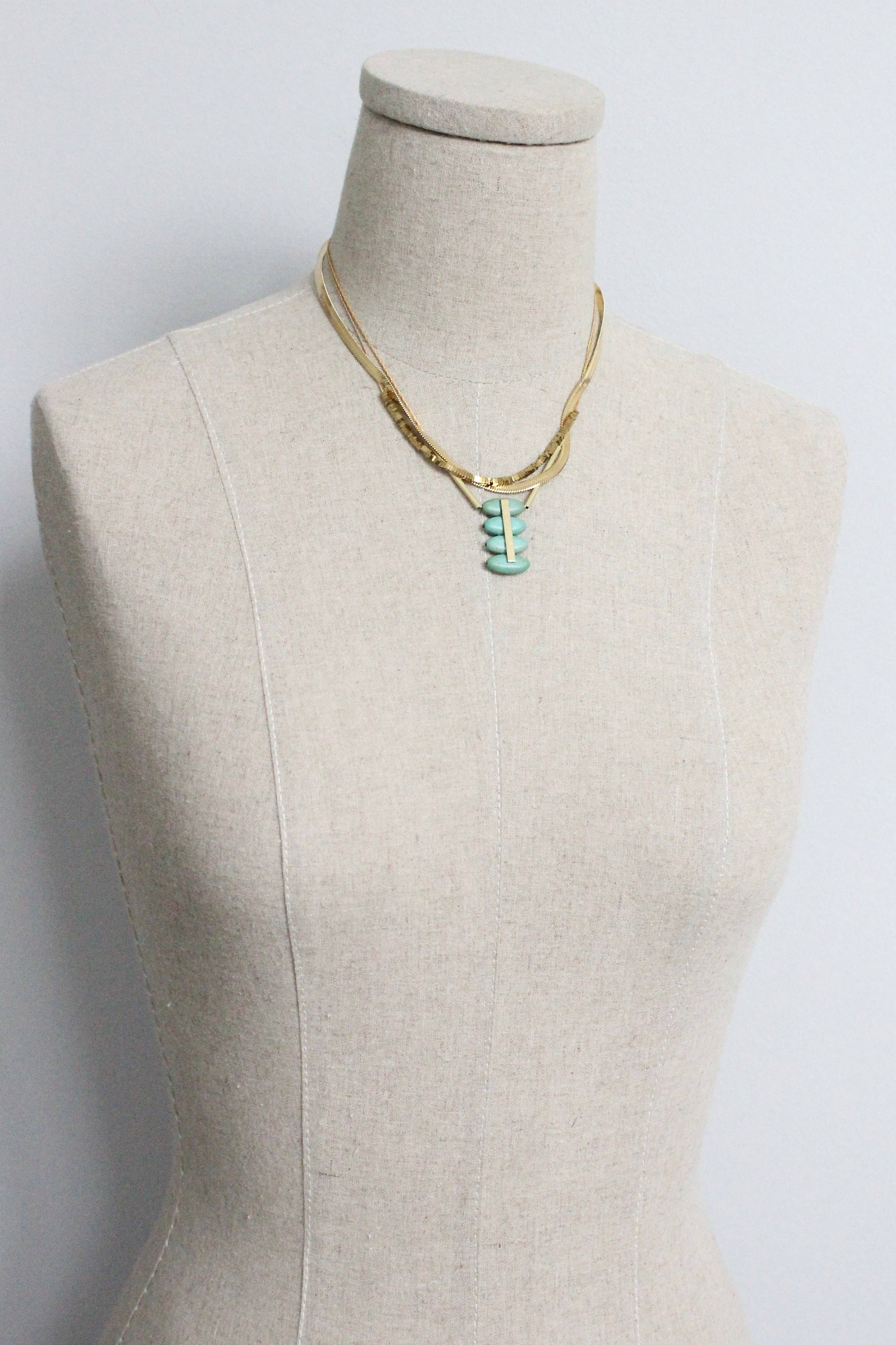 MLN616 Triple strand turquoise and snake chain Artdeco necklace