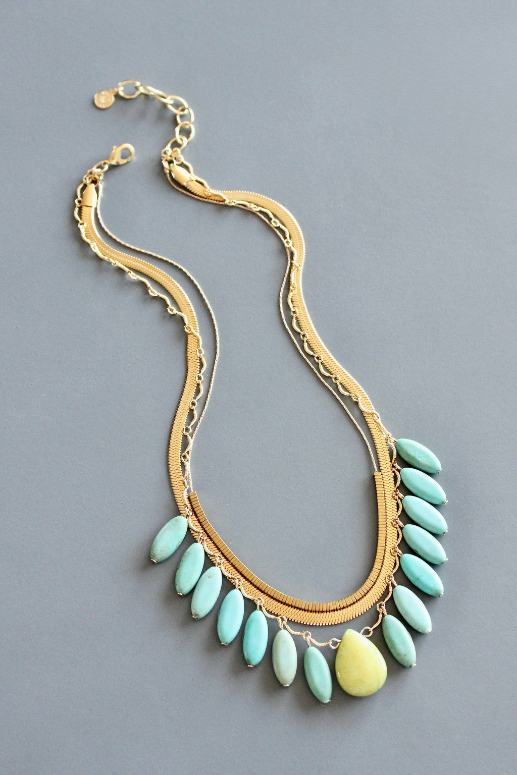 MLN2016 Triple strand turquoise and snake chain necklace