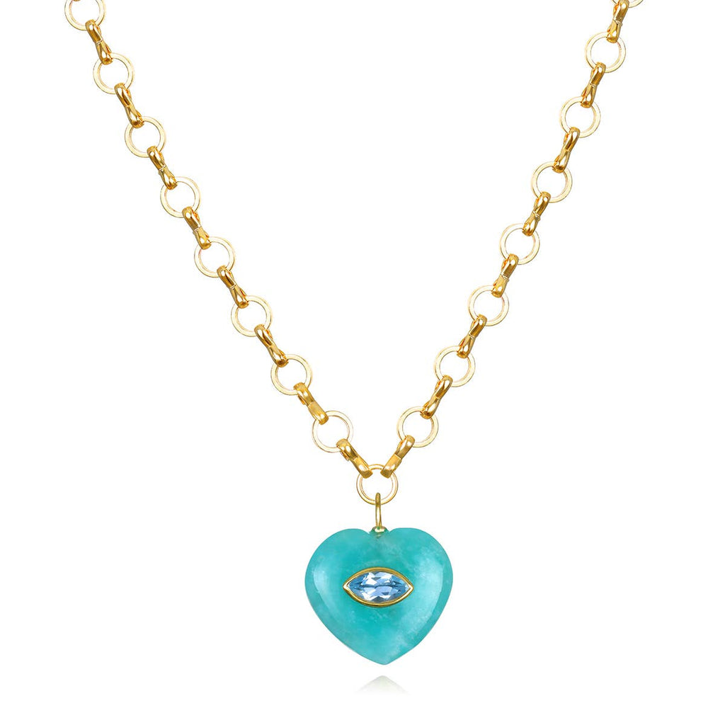 Green Turquoise & Topaz Heart Petite Loop Necklace