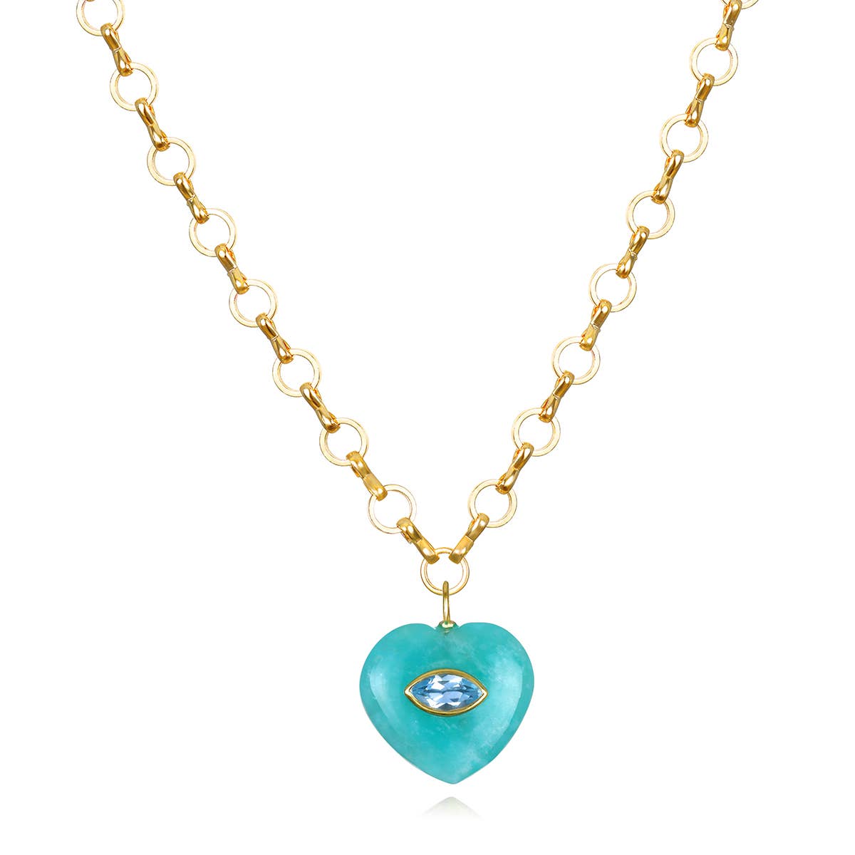 Green Turquoise & Topaz Heart Petite Loop Necklace