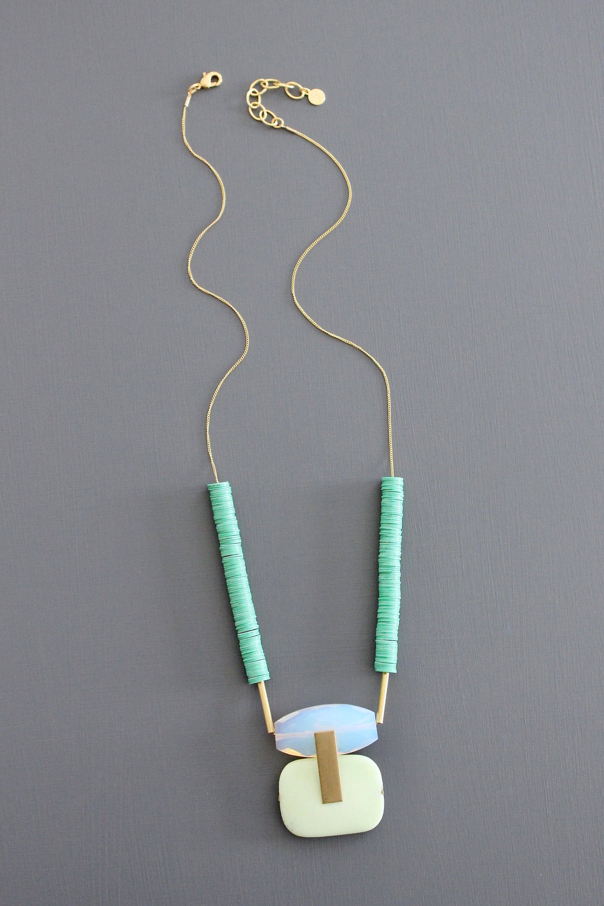 KYL324 opal and mint pendant necklace