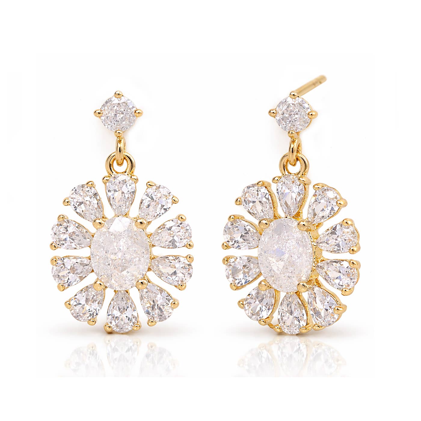 CZ Burst Hanging Studs: Gold