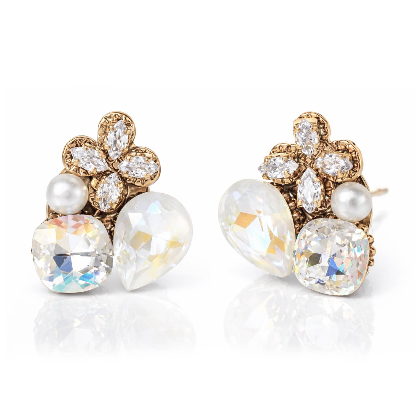 CZ Cluster With Pear, Square, Clover, And Pearl Studs: White