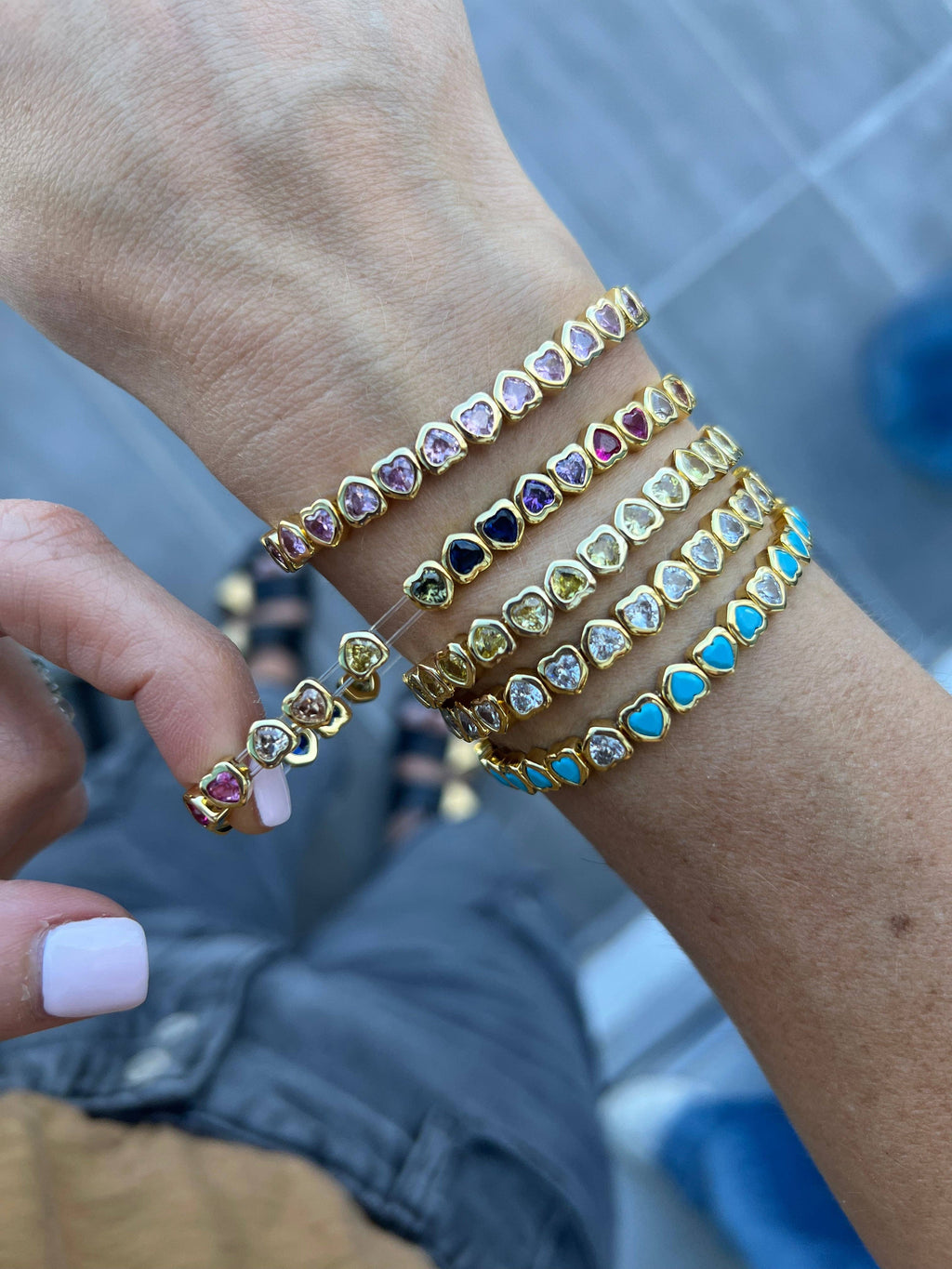 Mini Stretchy Bezel Heart Bracelet: Silver