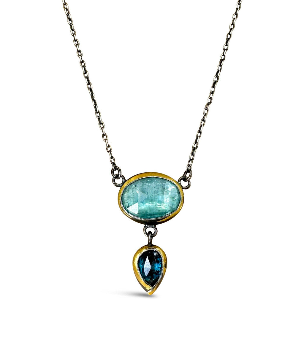 ATS-Crescent Rim Drop Necklace: Sky blue kyanite
