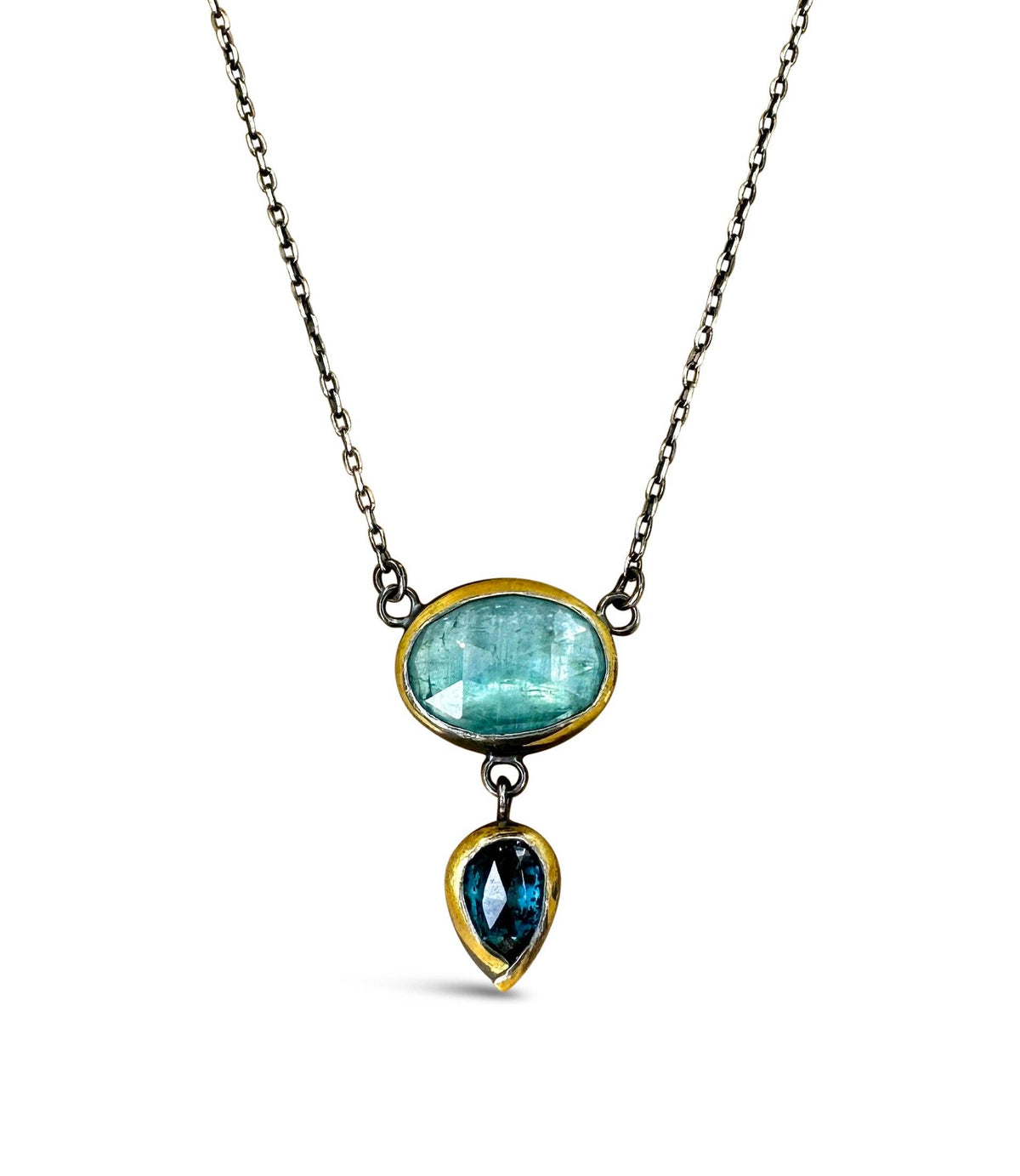 ATS-Crescent Rim Drop Necklace: Sky blue kyanite