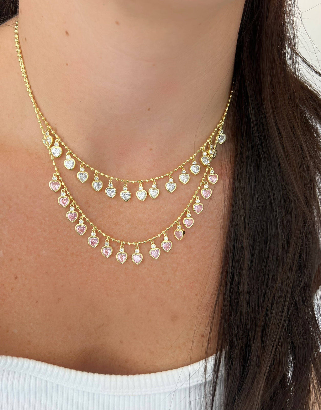 Multi Heart Ball Chain Necklace: Gold