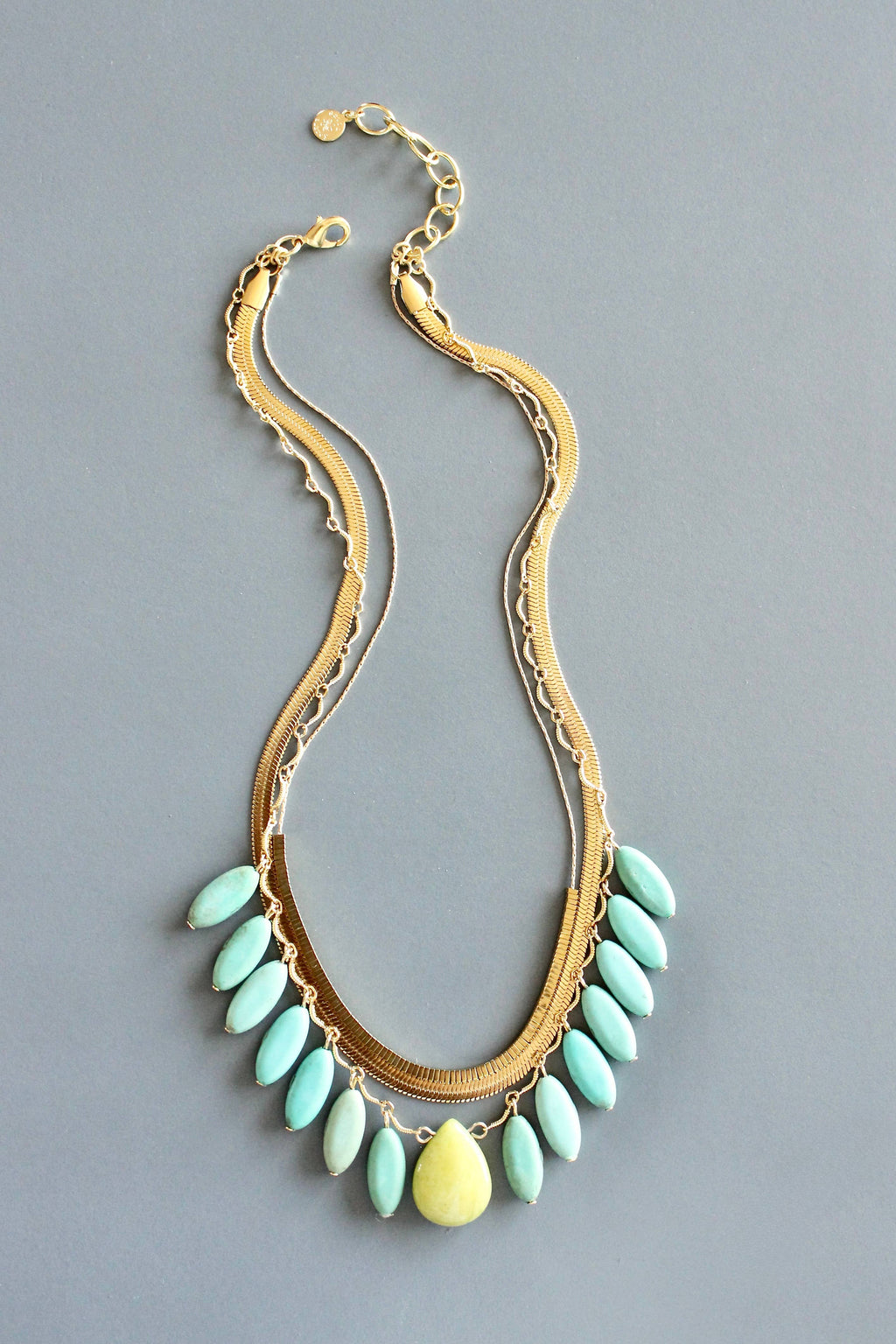 MLN2016 Triple strand turquoise and snake chain necklace