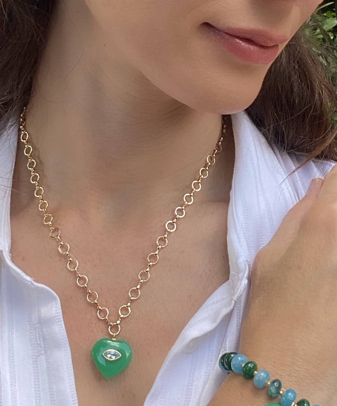 Green Turquoise & Topaz Heart Petite Loop Necklace