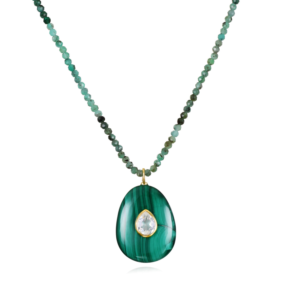 Emerald, Malachite & Topaz Pear Necklace