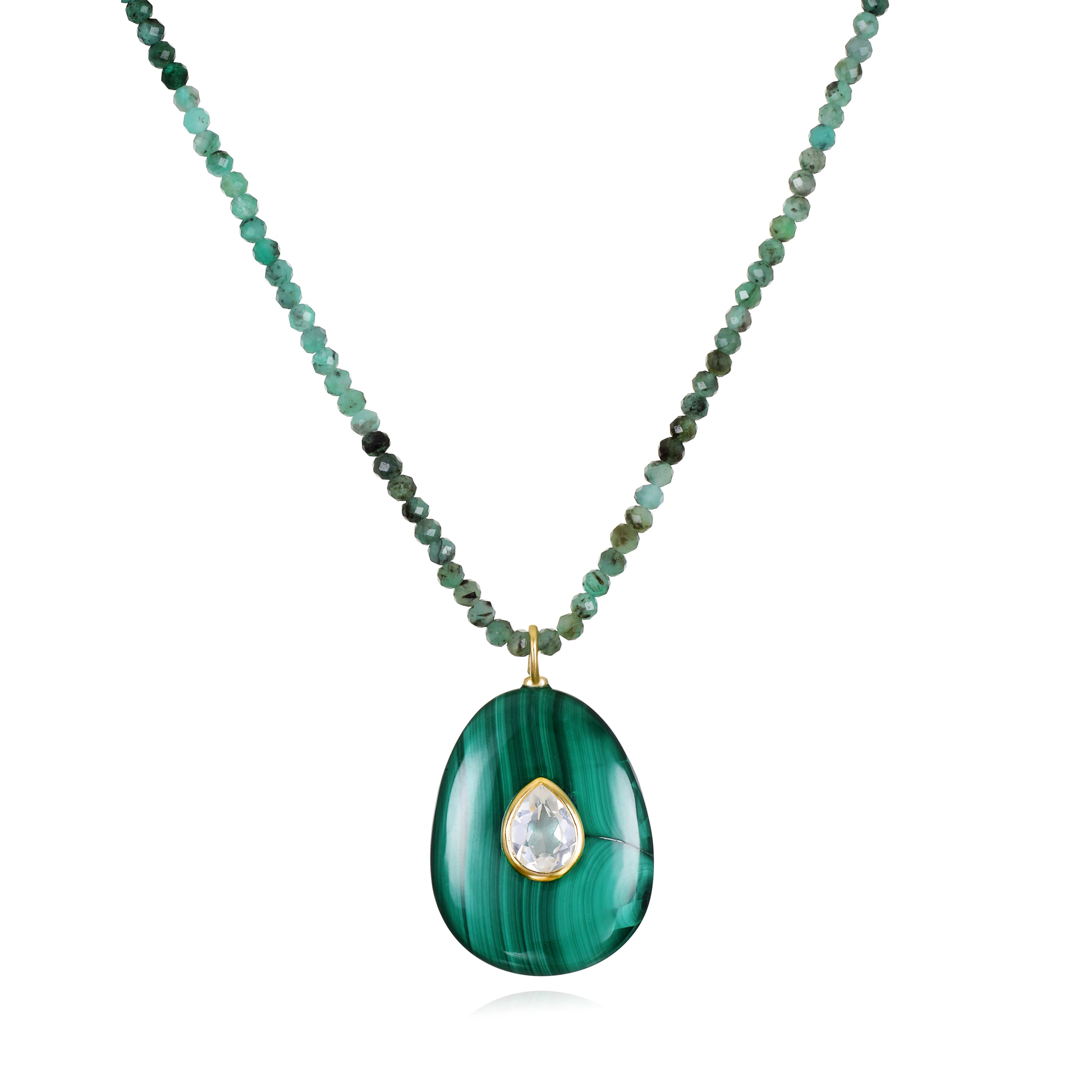 Emerald, Malachite & Topaz Pear Necklace