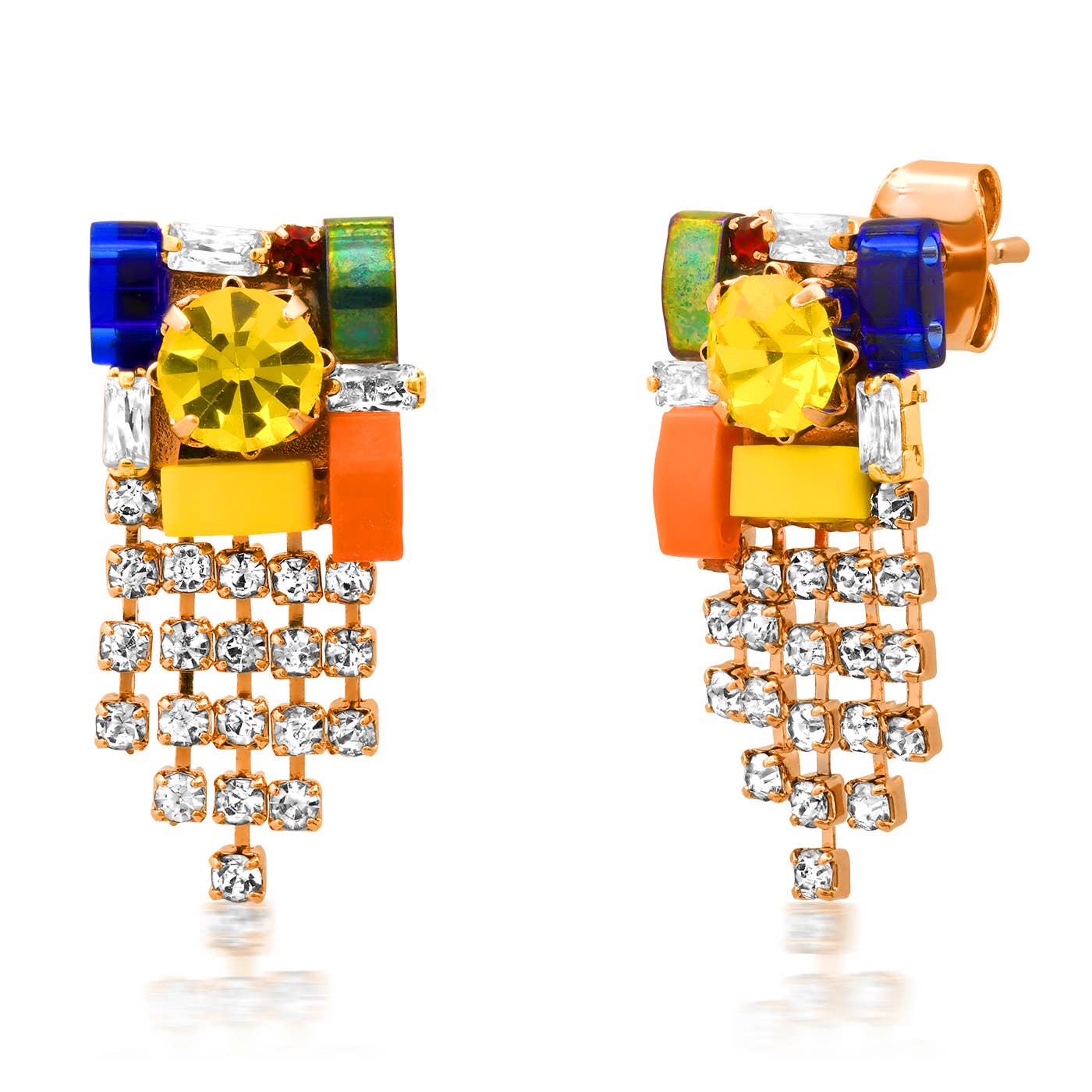Mixed Bead and Stone CZ Fringe Earrings: Yellow